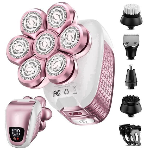 Nogroa Electric Razors for Women, 7D IPX6 Waterproof Cordless Body Electric Head Shaver, 5 in 1 Pink Bikini Trimmer Hair Epilator for Legs Body Face