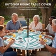 thumbnail image 3 of Round Outdoor Tablecloth with Umbrella Hole and Zipper, Palm Tree Monstera Tablecloth with Elastic Waterproof, Turquoise Teal White Leaf Boho Botanical Patio Table Covers for 31" - 35" Pool Tables, 3 of 9