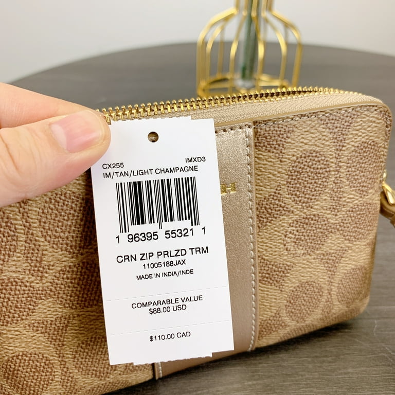 Coach CX255 Corner Zip Wristlet In Signature Canvas IN TAN/LIGHT