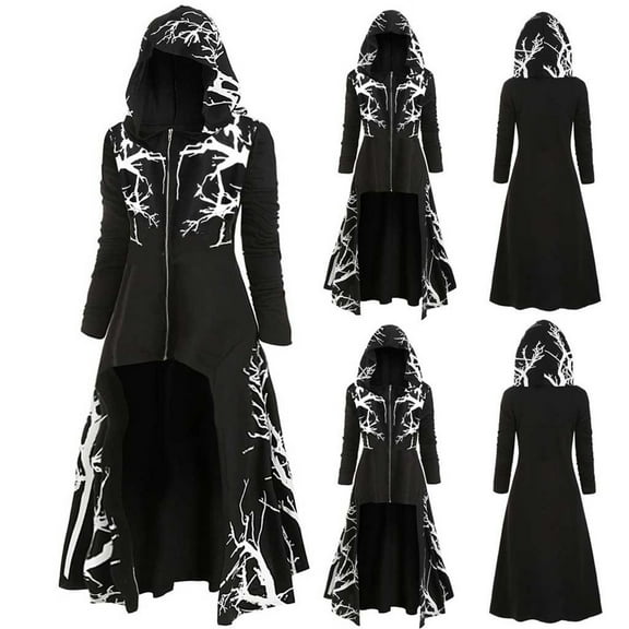 Lilgiuy Women Loose Halloween Tops Sweater Large Size Coat Retro Dress Hooded Elasticity