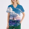 thumbnail image 3 of LHVUOA Scrubs Tops for Women Cute Kitty and Clouds Print Short Sleeve Nurse Working Uniforms Cartoon Pattern Tops with Pockets, 3 of 4