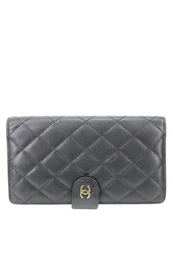 Pre-Owned Chanel Quilted Caviar Leather Long Wallet Black