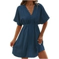 thumbnail image 1 of QIPOPIQ Robe Midi à Col en V pour Femme, Cache-Maillot, Manches Courtes, Dentelle, Été, Tenue de Plage, Décontractée, Cache-Maillots, Liquidation, 1 of 5