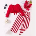 thumbnail image 2 of Odeerbi 1-7 Years Toddler Girls Christmas Outfits Cotton Front Tie Knot Long Sleeve Cropped Tops Striped Wide Leg Pants Two-piece Set Casual Loungewear Toddler Girls Clothes, 2 of 5