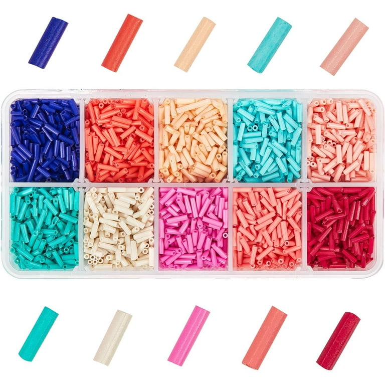 5500 pcs 10 Colors 6mm Beading Glass Bugle Seed Beads Tube Beads Small Long  Craft Beads for Earrings Bracelets Necklaces Jewelry DIY Craft Making 