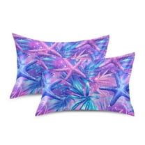 Yayeee Pillowcase King Size Set of 2 Satin Wrinkle Resistant Envelope Pillow Case, Purple Starfish Pattern