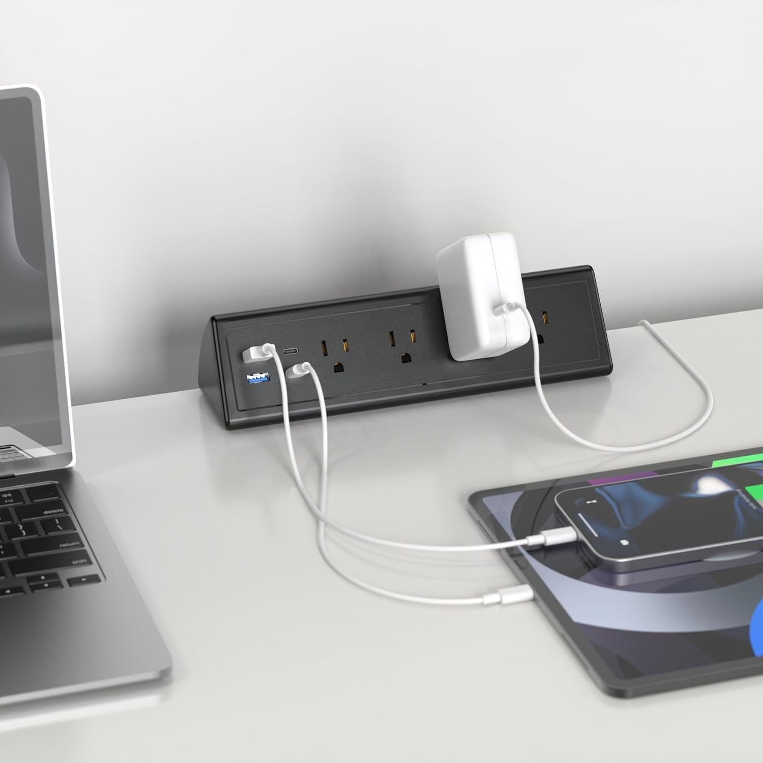 Desk Clamp Power Strip,20W   Station,Surge Protector Nightstand Edge Mount,1875W Extension Cord with Multiple Outlets,2 USB-C,2 USB-A,for  Office (Black, 2 count-6 FT)