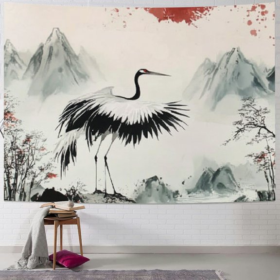 BCIIG Crane Bird Mountain Tapestry Wall Hanging Unique Style Graphic Tapestries Home Decor for Living Room Bedroom Apartment Farmhouse Dorm - 4 Sizes Available 40x30inch