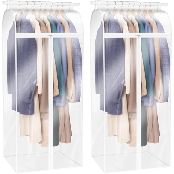 Dress Bags for Hanging Clothes 60 inch (2 Pack) Clear Garment Rack Cover Hanging Garment Bags for Storage for Coats Long Dress Gown Storage