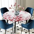 thumbnail image 5 of Elastic Fitted Round Tablecloth, Pink Red Eucalyptus Leaves Waterproof Stretch Table Cover for 45"-54" Tables, Watercolor Spring Summer Botanical Washable Outdoor Tablecloths for Patio, Picnic, 5 of 9