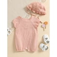 thumbnail image 3 of Baby Sweetie Unisex Baby Boy Girlr Clothes Set, Short-sleeved Crew Neck Chest Pocket Jumpsuit Romper with Hat for Summer, 3 of 8