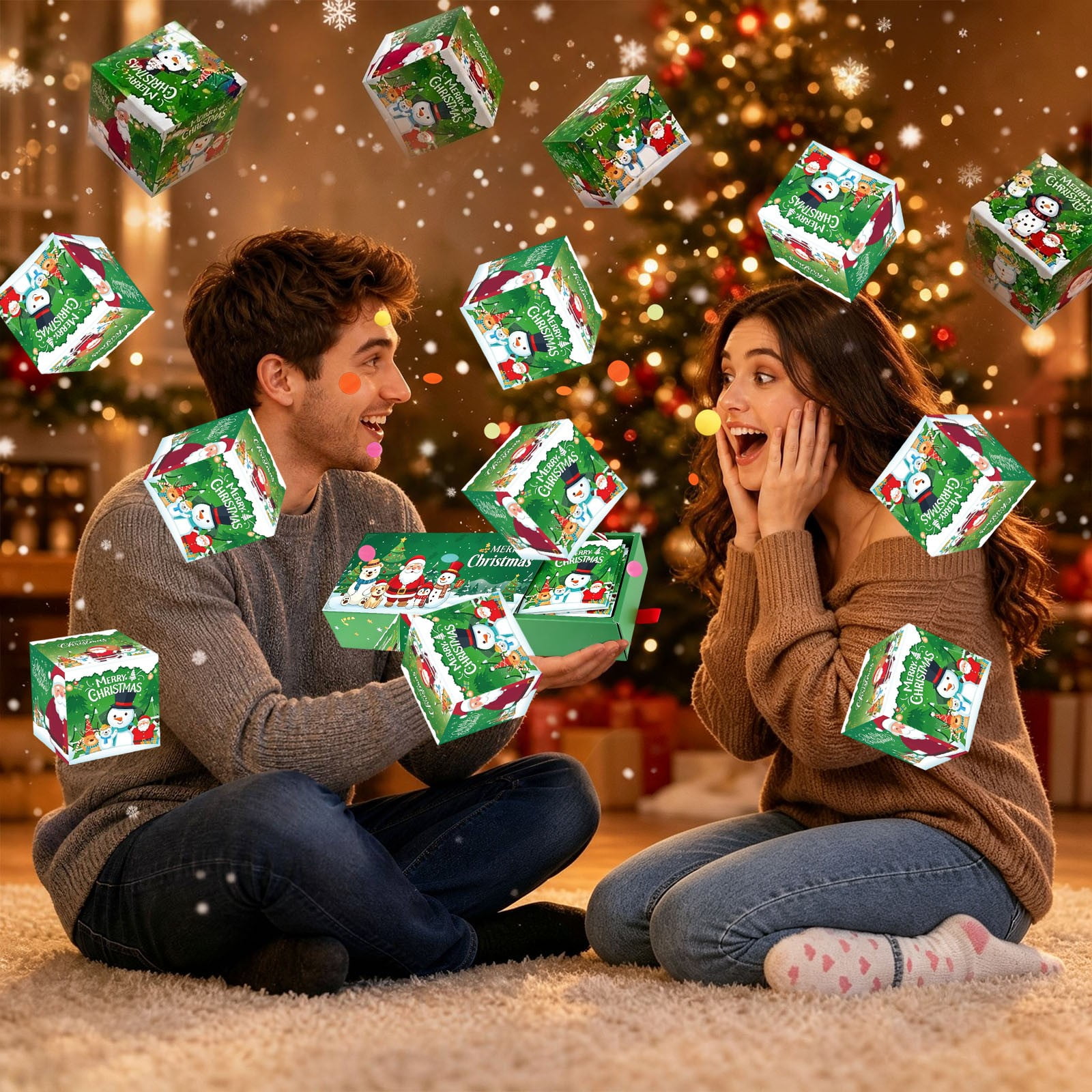 Christmas Surprise Bouncing Gift Boxes 12 Pack Reusable Present Boxes for Small Gifts Jewelry Proposal Birthday Wedding Party Holiday Celebration Green