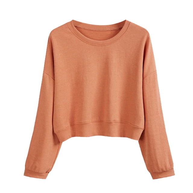 Aocisk Chandail Court Décontracté à Manches Longues pour Femme, Uni, Col Rond, pour Superposition, Rouge, M