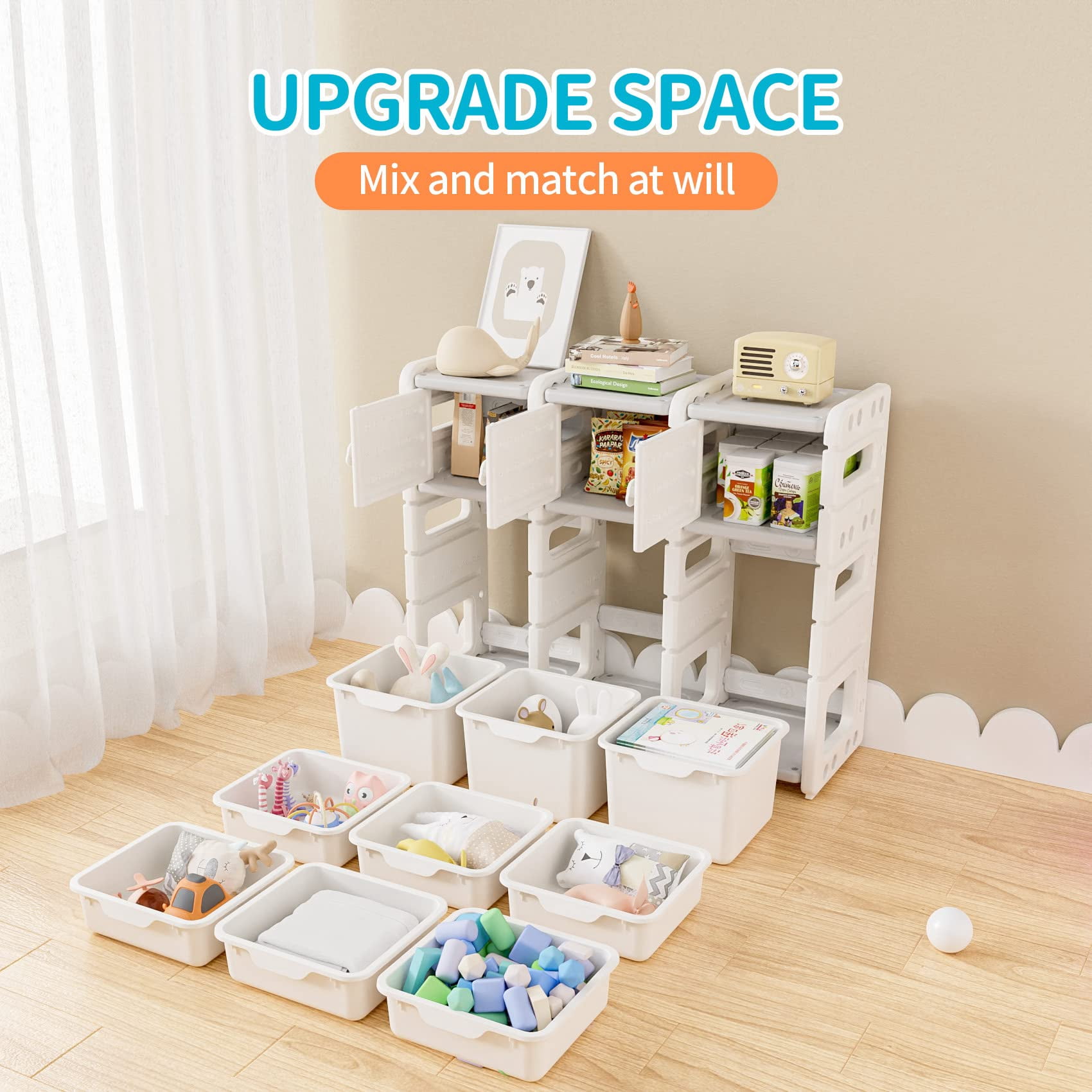 UNICOO® Kids Storage Shelves, Children Toy Storage Organizer, Kids Bookshelf and Toy Storage for School, Bedroom, Playroom or Nursery (3 * 4)
