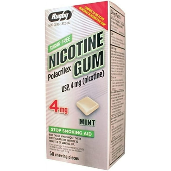 Rugby Sugar-Free Nicotine Stop Smoking Aid Mint Flavor Polacrilex Gum, 4 mg, 50 Count