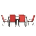 thumbnail image 2 of BizChair 7 Piece Commercial Grade Patio Dining Set with Tempered Glass Patio Table and 6 Chairs with Red Flex Comfort Material Seats and Backs, 2 of 9