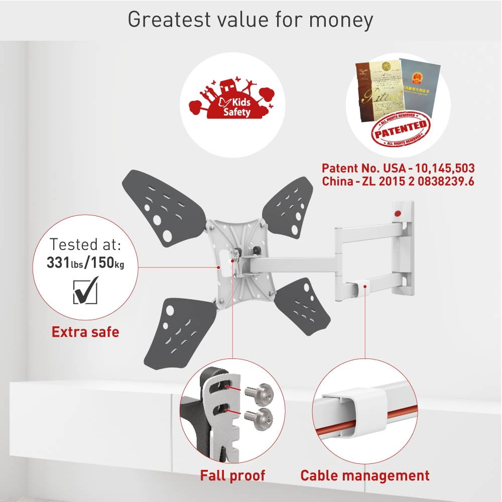 Barkan Full Motion TV Wall Mount 40 - 70 inch Long Patented Lifetime Warranty UL Listed