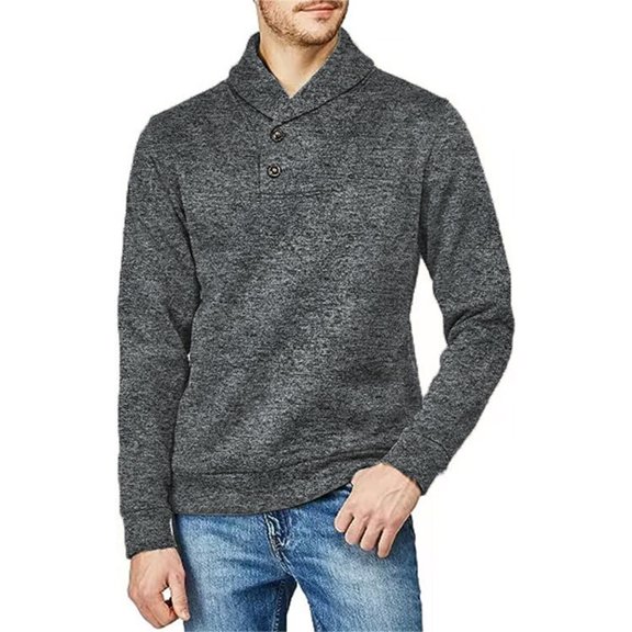 Fgnfyis Male Autumn and Winter Tops Button Down Turtleneck Knitted Wool Long Sleeve Pullover Top Crewneck Sweatshirt Grey XL