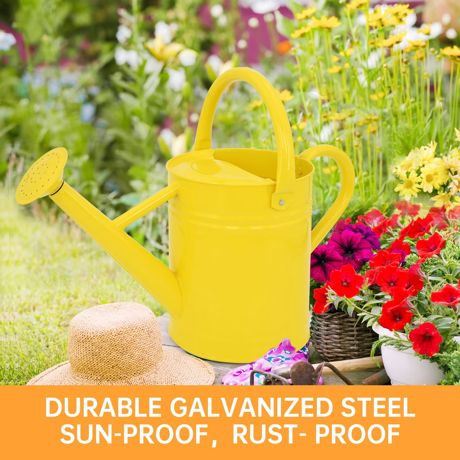 Metal Watering Can for Outdoor Plants, Galvanized Steel Watering Can with Removable spout, 1 Gallon,Perfect Home & Garden Décor Cream Green - YELLOW