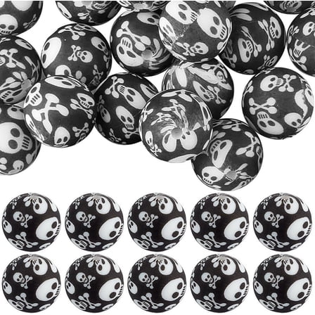 1 BOX 50PCS Silicone Halloween Spacer Beads Skeleton Beads Small Black White Gothic Skull Head Ghost Soft Spacer Loose Beads Bulk for Jewelry Making Beading Kit Bracelets DIY Craft Supplies