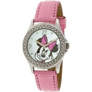 Disney Women's Minnie Mouse Strap Watch, Pink Simulated Leather Strap