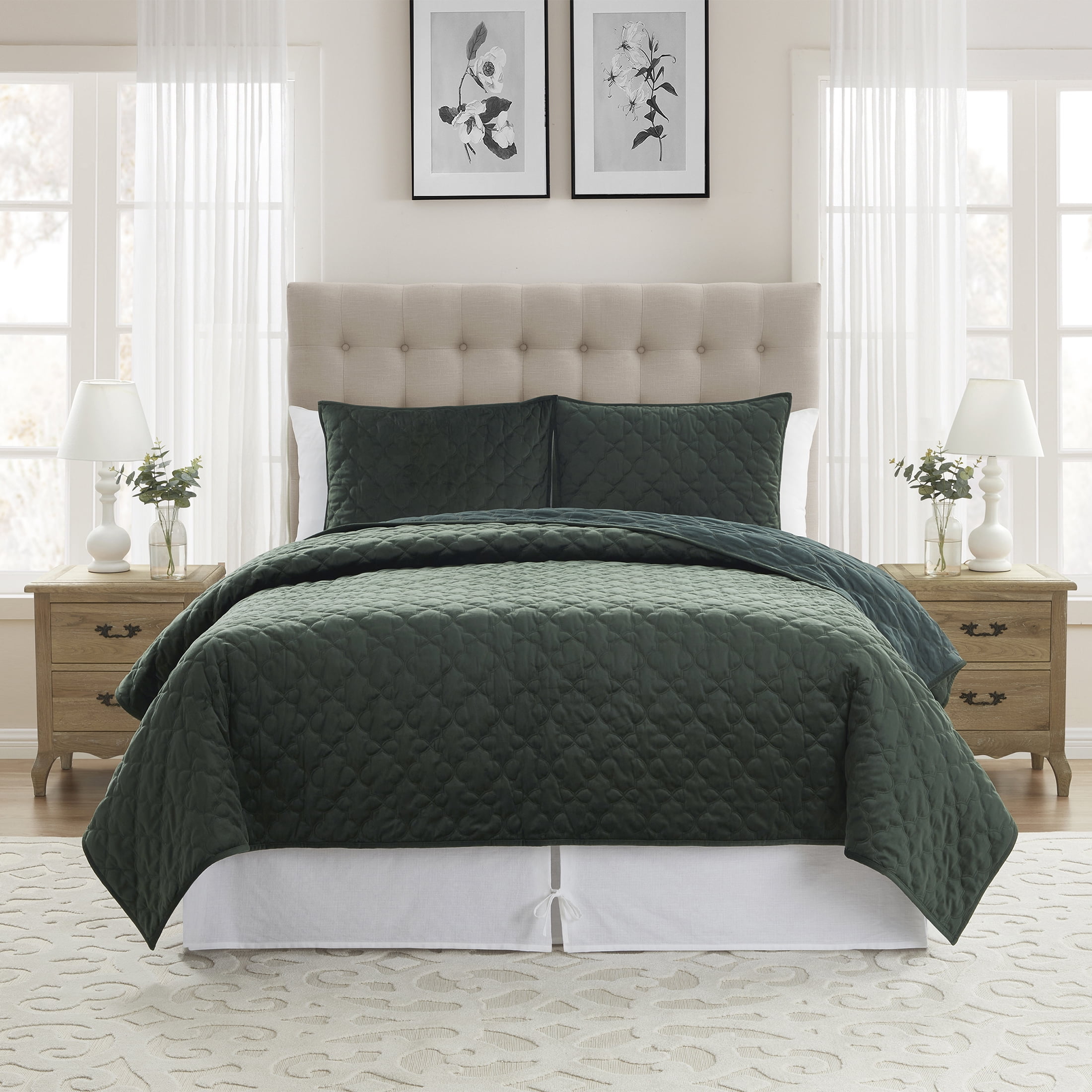 My Texas House Jessica Bright White Bows Cotton Slub Bed Skirt, Full