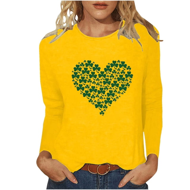 FAIWAD Hauts de la Saint-Patrick pour Femmes à Manches Longues, Col Rond, Imprimés, Décontractés, Tuniques Grande Taille