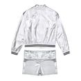 thumbnail image 4 of TiaoBug Kids Boys Girls Jazz Dance Costumes Shiny Metallic Long Sleeves Outerwear And Dance Shorts Sports Set Silver 10, 4 of 5