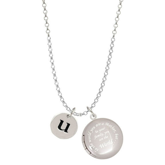 Delight Jewelry Silvertone Disc 1/2'' Initial - u - To the World You are a Mother Locket Necklace