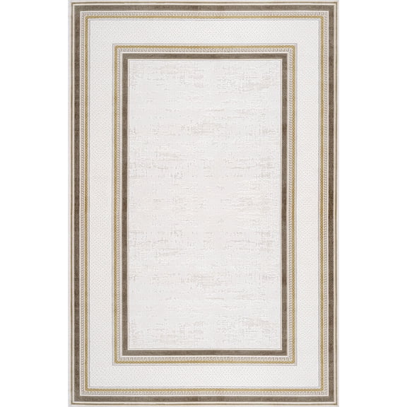 Cream Framed Area Rugs for Living Room Washable Rugs Boho Moroccan Area Rug Soft Neutral Geometric Bohemian Carpet Distressed Indoor Rug for Bedroom Dining Room Office Foldable Nonslip Rug