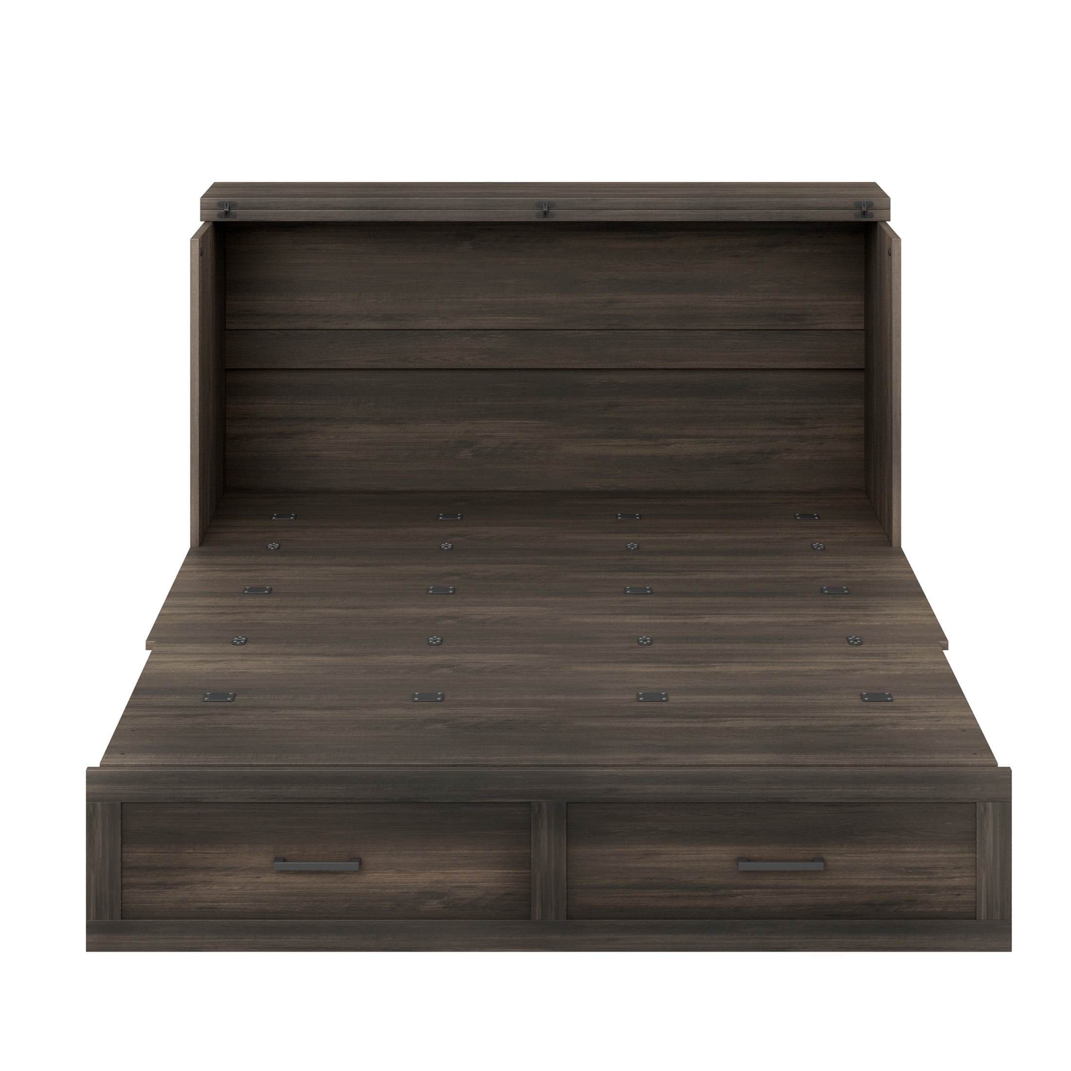 Noble House Queen Size Farmhouse Murphy Cabinet Bed with Charging Station and Storage Drawer, Foldable Platform Bed,Gray