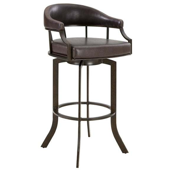 Armen Living Indoor Paulo Adjustable Swivel Cream Faux Leather and Black Wood Bar Stool with Black Base