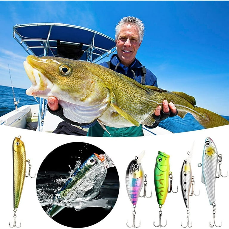 Fishing Lures for Freshwater,Fishing Lure for Bass,Trout,Walleye,Salmon, Suitable for Fresh&Saltwater,Lifelike Fish Bait Plastic Worms,Fishing Tackle  Box,Best Fishing Gifts for Men Kids 