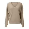 thumbnail image 6 of Sweaters for Women V Neck Long Sleeve Trendy Knitted Pullover Soft Warm Sweater Tops Camel XL, 6 of 6