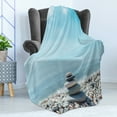 thumbnail image 4 of Rock Soft Flannel Fleece Throw Blanket, Hundreds of Pebbles by the Sea on the Beach 5 Stacked in a Group Blue Sky and Water, Cozy Plush for Indoor and Outdoor Use, 50" x 70", Multicolor, by Ambesonne, 4 of 5
