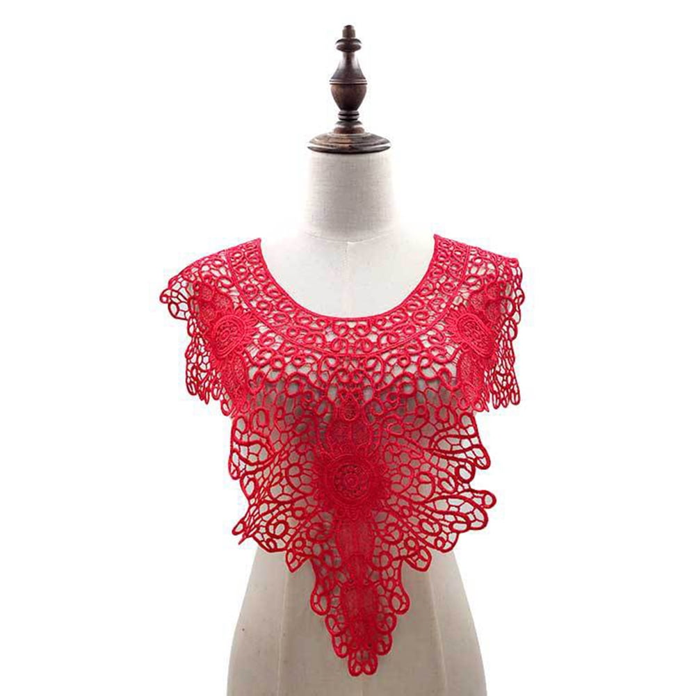 Yesbay Floral Collar Embroidery Lace Neckline Wedding Dress DIY Sewing Applique Patch,Red
