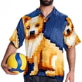 thumbnail image 4 of Pixel Dog Men's Short Sleeve Spread Collar Hawaiian Shirts, Casual Printed Button Down Summer Beach Tops, Unisex Men's Shirts, 4 of 6