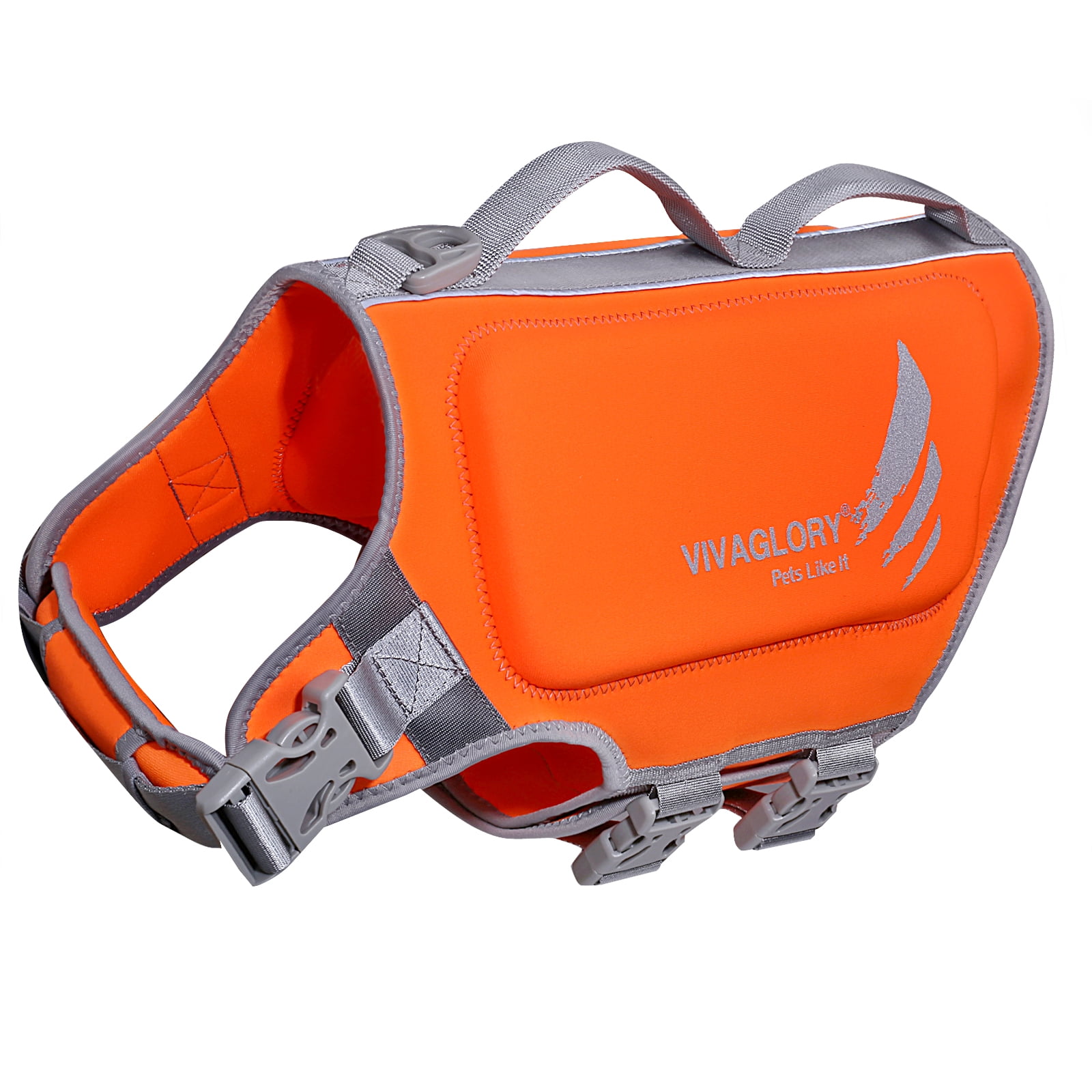 VIVAGLORY Dog Life Jacket Neoprene Vest for Swimming, Sports Style, Bright Orange, XLarge