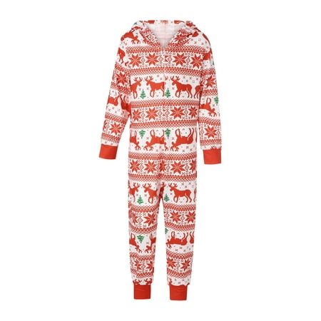 

Yuemengxuan Matching Family Christmas Pajamas Long Sleeve Zip Up Hooded Jumpsuit for Adults Kids