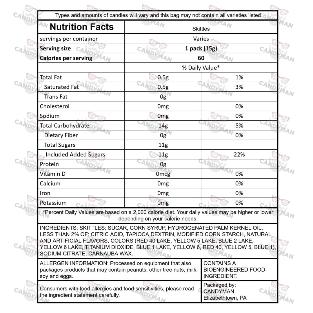 CANDYMAN 2LB Bundle of Skittles candy bulk, individually wrapped candy, for valentines day candy, easter candy, or bulk snacks of fun size candy fruit snacks