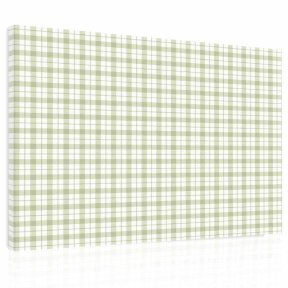 Green Plaid Canvas Print Wall Art Classic Sage Green Grid Checkered Lines Stripes Wall Decor Modern Artwork Paintings Pictures for Living Room Stretched and Framed Ready to Hang - 16" x 20"