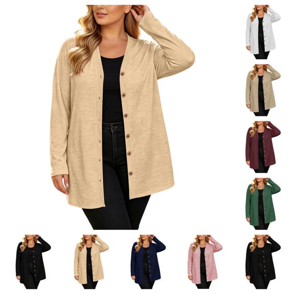 SAWOBUUN Lightweight Cardigan for Women Soft Button Down Long Sleeve Casual Open Front Tunic Jacket with Pockets