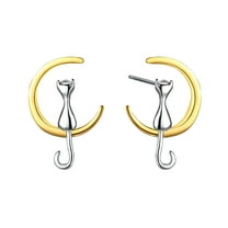 CILENON Small Fashion Personality Temperament Moon And Cat Earrings For Women Jewelry Gifts (Gold,One Size)