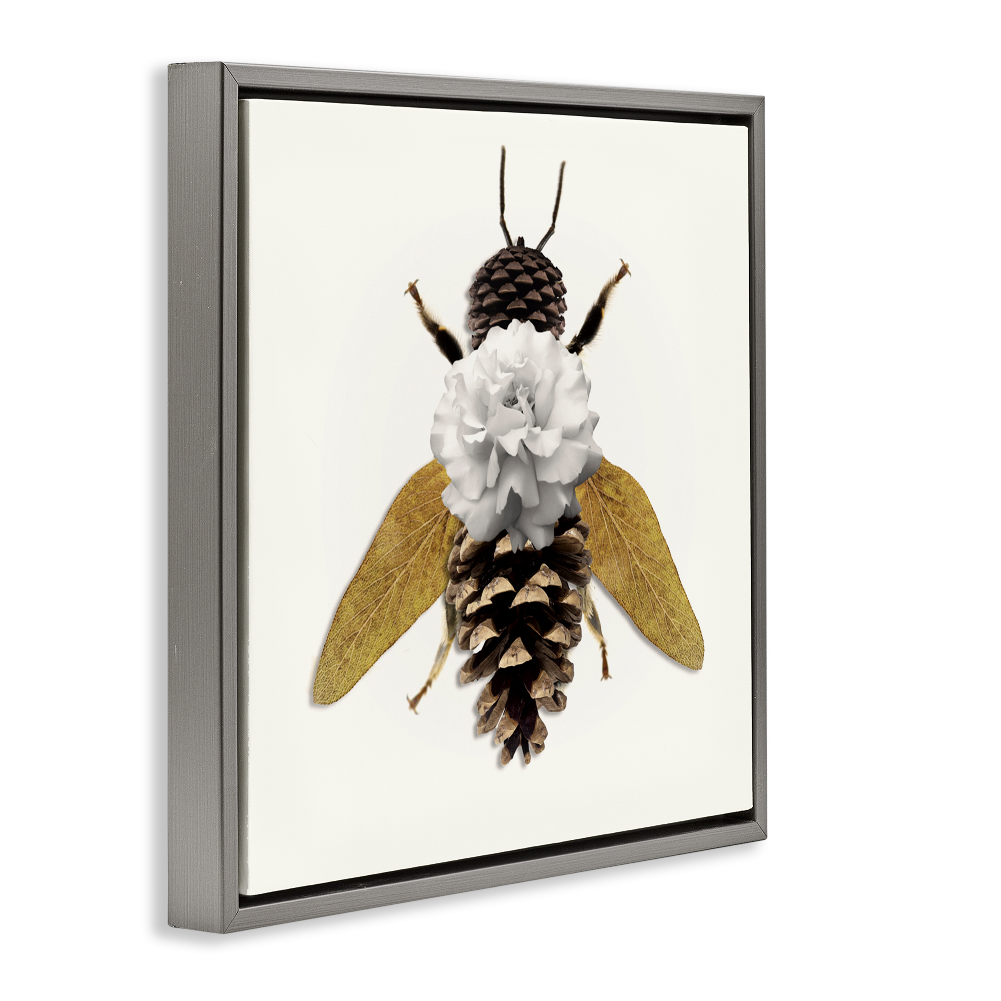Nature Constructed Bee Gray Framed Floater Canvas Wall Art, design by Sasha