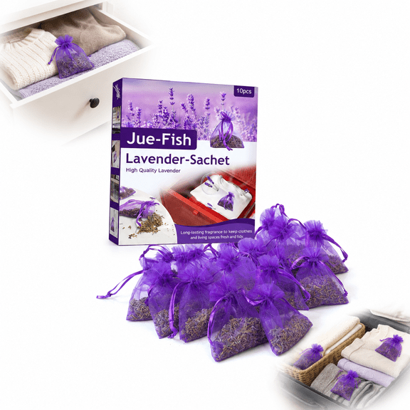 Lavender Sachets for Drawers and Closets, 10 Pack Dried Lavender Scented Bags, Refillable Drawstring Fragrance Sachets for Wardrobe Storage and Home, Purple