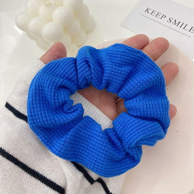 YUANOU Femmes Mignon Coloré Cœur Tricot Larges Élastiques Bandes pour Cheveux Douce Queue de Cheval Tenir Chouchou Attache pour Cheveux Mode Accessoires pour Cheveux (Gaufrette Anneau du Côlon Bleu)