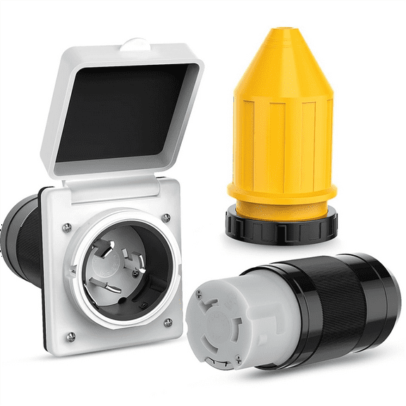 New Arrivals 50AMP RV Power Inlet Outlet Shore Kit W/Boot Cord Protector 125/250V NEMA SS2-50P SS2-50R Twist Lock Male Female