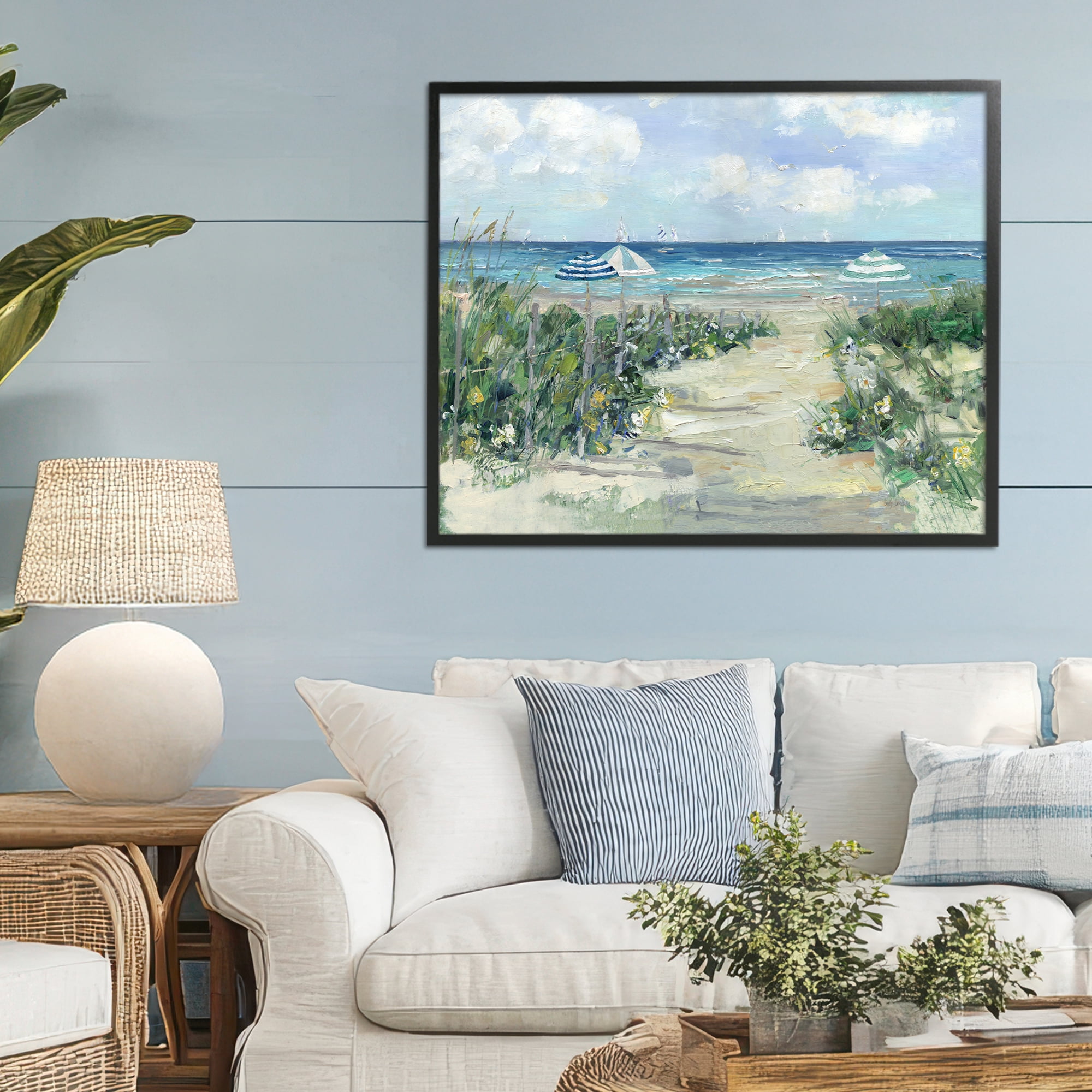 Stupell Industries Seaside Path To Striped Umbrellas Black Framed Giclee Art, design by Sally Swatland