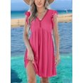 thumbnail image 5 of Womens Summer Dress Ruffle Sleeve V Neck Midi Dresses Fashion Casual Fit Flowy Tiered Boho Beach Vacation Sundress Rose Red XXL, 5 of 7