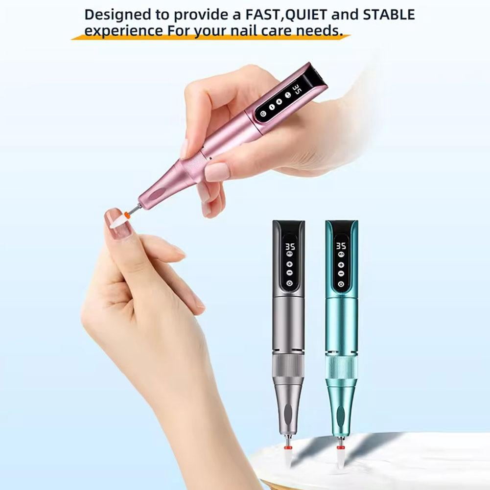Electric Nail Drill File, Nail Drill Electric Nail File Kit, Rechargeable Efile Set, Nail Machine Kit Manicure Pedicure Tools Polishing Set for Salon Home - Green